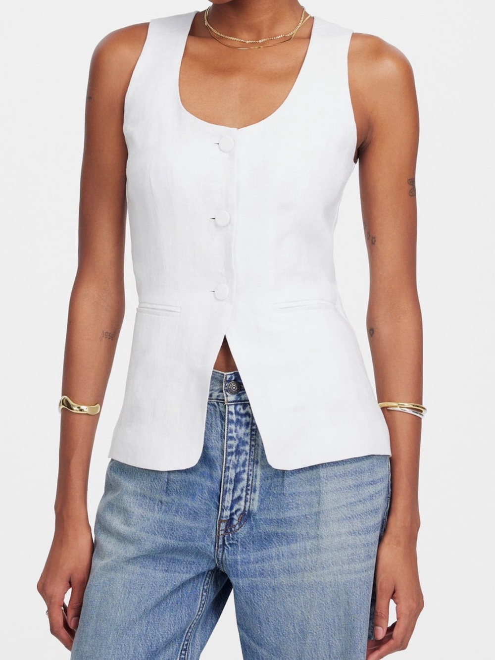 NWT Madewell Linen Scoop Neck Cutaway Vest